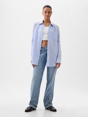 Gap Blue 100% Linen Long Sleeve Oversized Shirt - Image 3 of 5