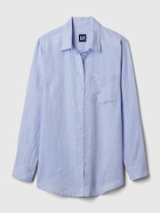 Gap Blue 100% Linen Long Sleeve Oversized Shirt - Image 4 of 5