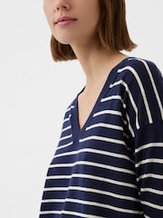 Gap Navy/Blue Linen Blend V Neck Split Hem Jumper - Image 4 of 5