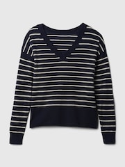 Gap Navy/Blue Linen Blend V Neck Split Hem Jumper - Image 5 of 5