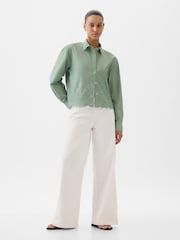 Gap Green Scalloped Hem Eyelet Cropped Shirt - Image 3 of 4
