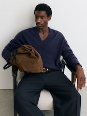 Reiss Navy Alberz Wool-Cashmere V-Neck Jumper - Image 1 of 7