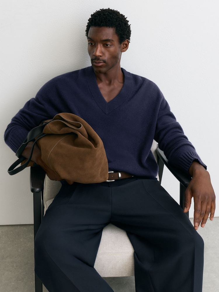 Reiss Navy Alberz Wool-Cashmere V-Neck Jumper - Image 1 of 7 Reiss Navy Alberz Wool-Cashmere V-Neck Jumper - Image 1 of 7