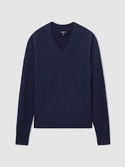 Reiss Navy Alberz Wool-Cashmere V-Neck Jumper - Image 2 of 7