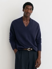 Reiss Navy Alberz Wool-Cashmere V-Neck Jumper - Image 4 of 7