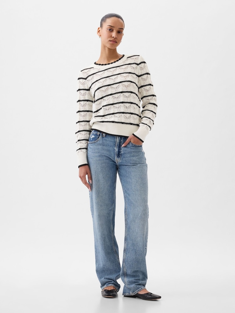 Weiß - Gap Pointelle Rundhalsausschnitt Langarm-Pullover - Bild 1 von 5 Weiß - Gap Pointelle Rundhalsausschnitt Langarm-Pullover - Bild 1 von 5