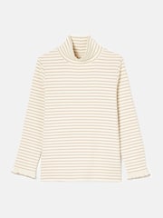 Joules Faye Cream Stripe High Neck Rib Top - Image 1 of 4