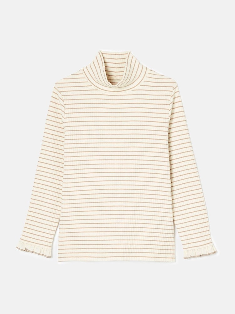 Joules Faye Cream Stripe High Neck Rib Top - Image 1 of 4