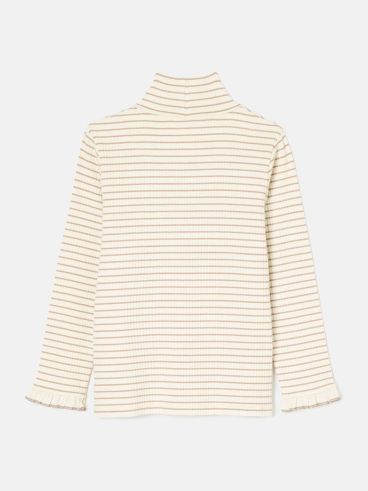Joules Faye Cream Stripe High Neck Rib Top - Image 2 of 4
