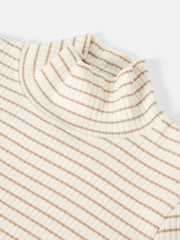 Joules Faye Cream Stripe High Neck Rib Top - Image 3 of 4