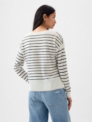 Gap Black/White Linen Blend V Neck Split Hem Jumper - Image 2 of 5