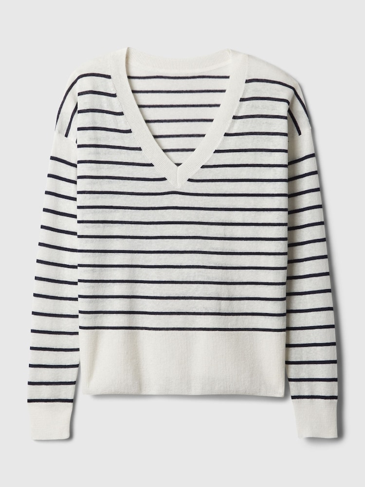 Gap Black/White Linen Blend V Neck Split Hem Jumper - Image 5 of 5 Gap Black/White Linen Blend V Neck Split Hem Jumper - Image 5 of 5