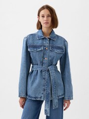 Gap Blue Mid Length Belted Denim Shirt Jacket - Image 1 of 6