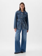 Gap Blue Mid Length Belted Denim Shirt Jacket - Image 3 of 6
