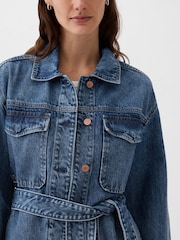 Gap Blue Mid Length Belted Denim Shirt Jacket - Image 4 of 6