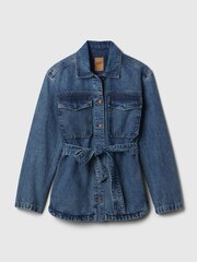 Gap Blue Mid Length Belted Denim Shirt Jacket - Image 6 of 6