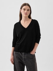 Gap Black Linen Blend V Neck Split Hem Jumper - Image 1 of 5