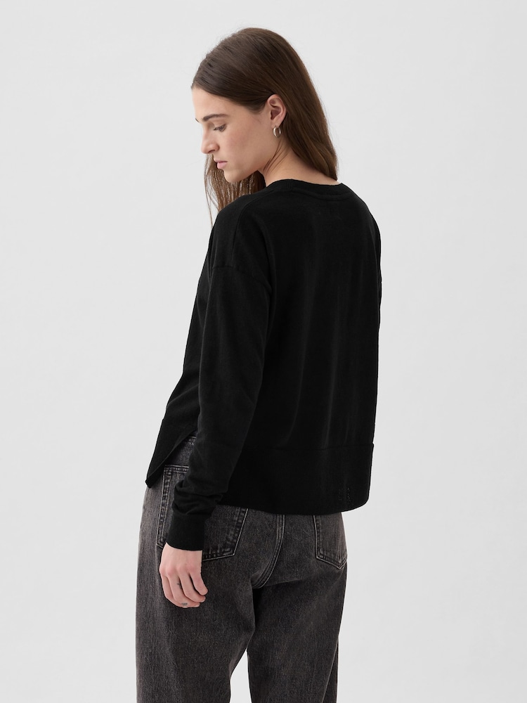 Gap Black Linen Blend V Neck Split Hem Jumper - Image 2 of 5 Gap Black Linen Blend V Neck Split Hem Jumper - Image 2 of 5
