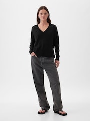 Gap Black Linen Blend V Neck Split Hem Jumper - Image 3 of 5