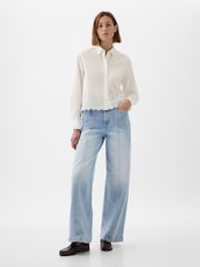 Gap White Scalloped Hem Eyelet Cropped Shirt - Image 3 of 5
