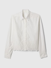 Gap White Scalloped Hem Eyelet Cropped Shirt - Image 5 of 5