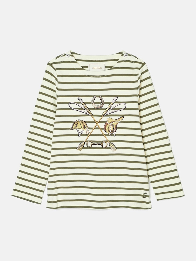 Joules Girls' Harbour Khaki Green Long Sleeve Jersey Top - Image 1 of 5