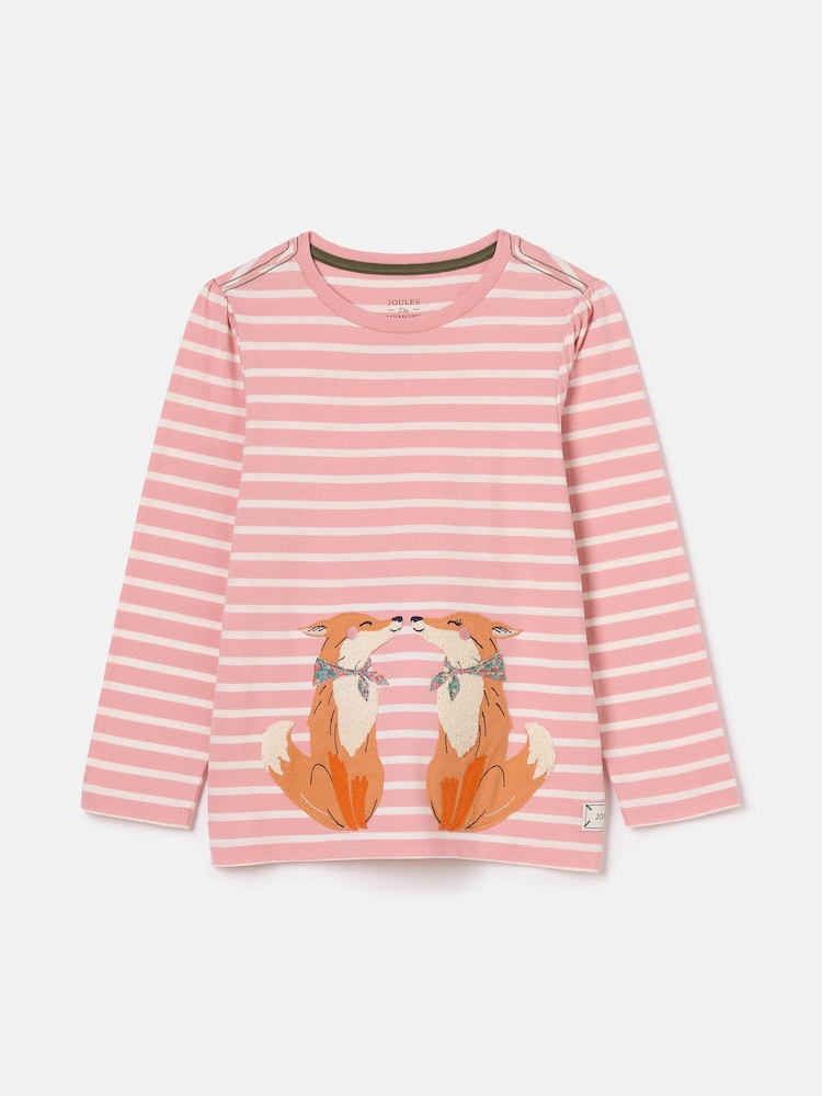 Joules Girls' Ava Pink Stripe Artwork T-Shirt - Image 1 of 5