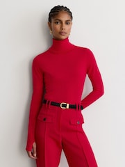 Reiss Red Edina Merino Wool Roll-Neck Jumper - Image 1 of 6