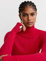 Reiss Red Edina Merino Wool Roll-Neck Jumper - Image 4 of 6