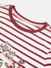 Joules Girls' Ava Berry Red Stripe Artwork T-Shirt - Image 4 of 6