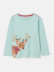 Joules Girls' Ava Green Metallic Star Print Artwork T-Shirt - Image 1 of 5