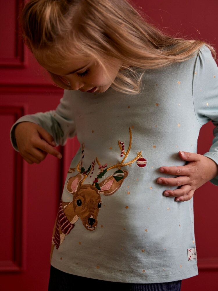 Joules Girls' Ava Green Metallic Star Print Artwork T-Shirt - Image 2 of 5