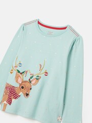 Joules Girls' Ava Green Metallic Star Print Artwork T-Shirt - Image 4 of 5