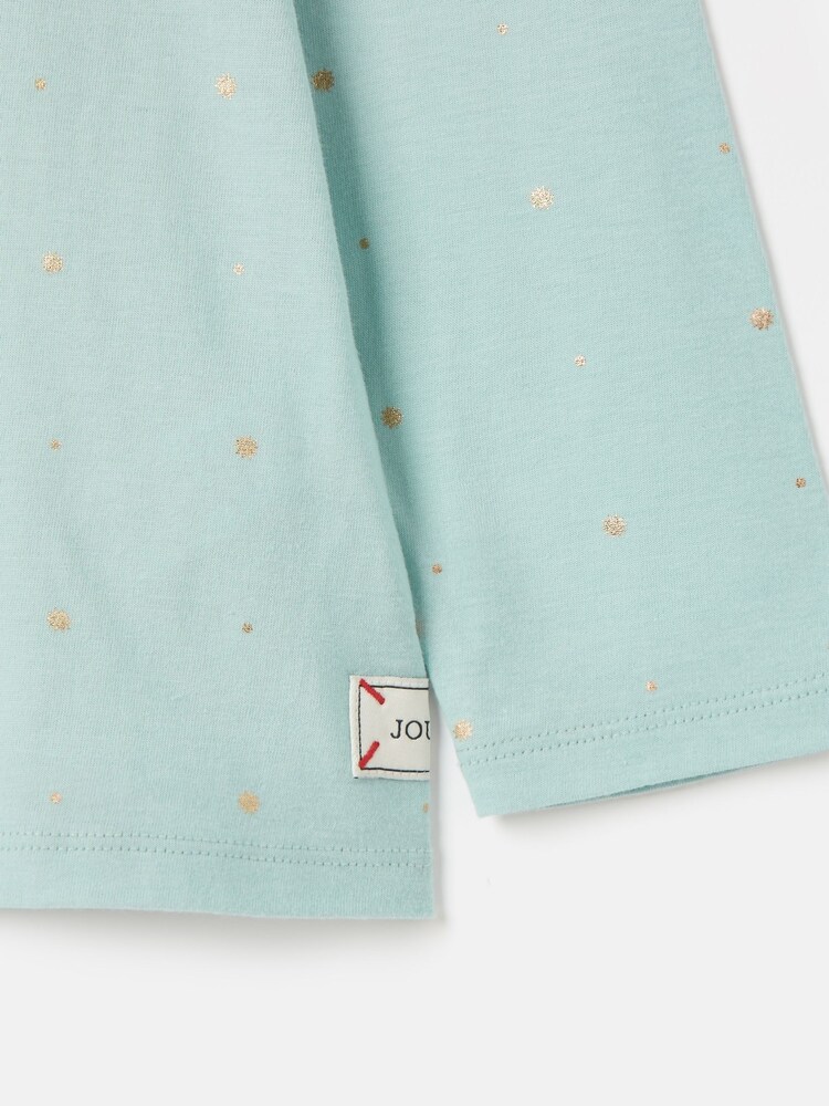 Joules Girls' Ava Green Metallic Star Print Artwork T-Shirt - Image 5 of 5