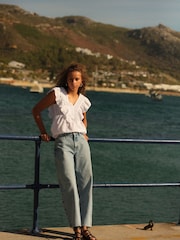 White Sleeveless Ruffle V-Neck Top - Image 2 of 6