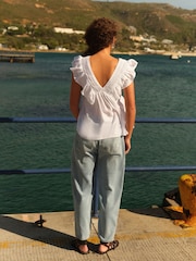 White Sleeveless Ruffle V-Neck Top - Image 3 of 6