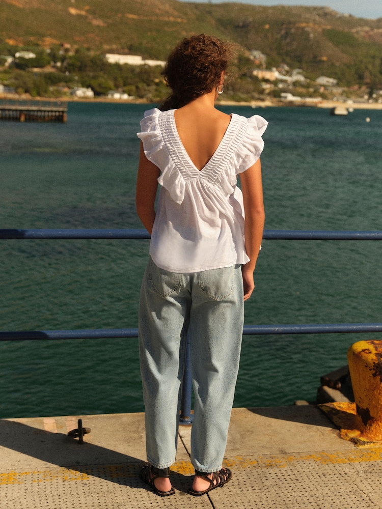 White Sleeveless Ruffle V-Neck Top - Image 3 of 6