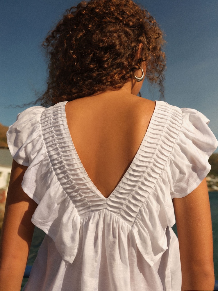 White Sleeveless Ruffle V-Neck Top - Image 4 of 6