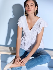 White Sleeveless Ruffle V-Neck Top - Image 5 of 6
