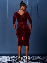 Jolie Moi Red Velvet Tie Detail Bodycon Dress - Image 2 of 6