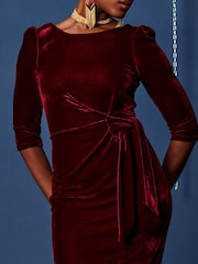 Jolie Moi Red Velvet Tie Detail Bodycon Dress - Image 3 of 6