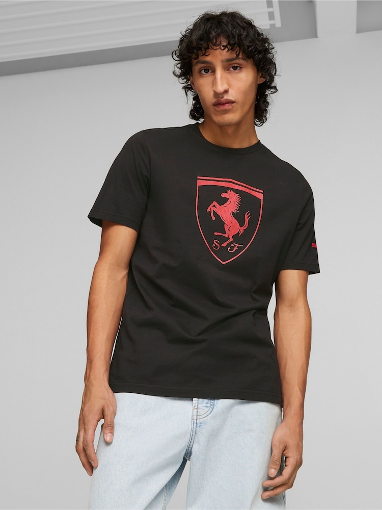 Puma Black Mens Scuderia Ferrari Race Big Shield Motorsport T-Shirt - Image 1 of 8