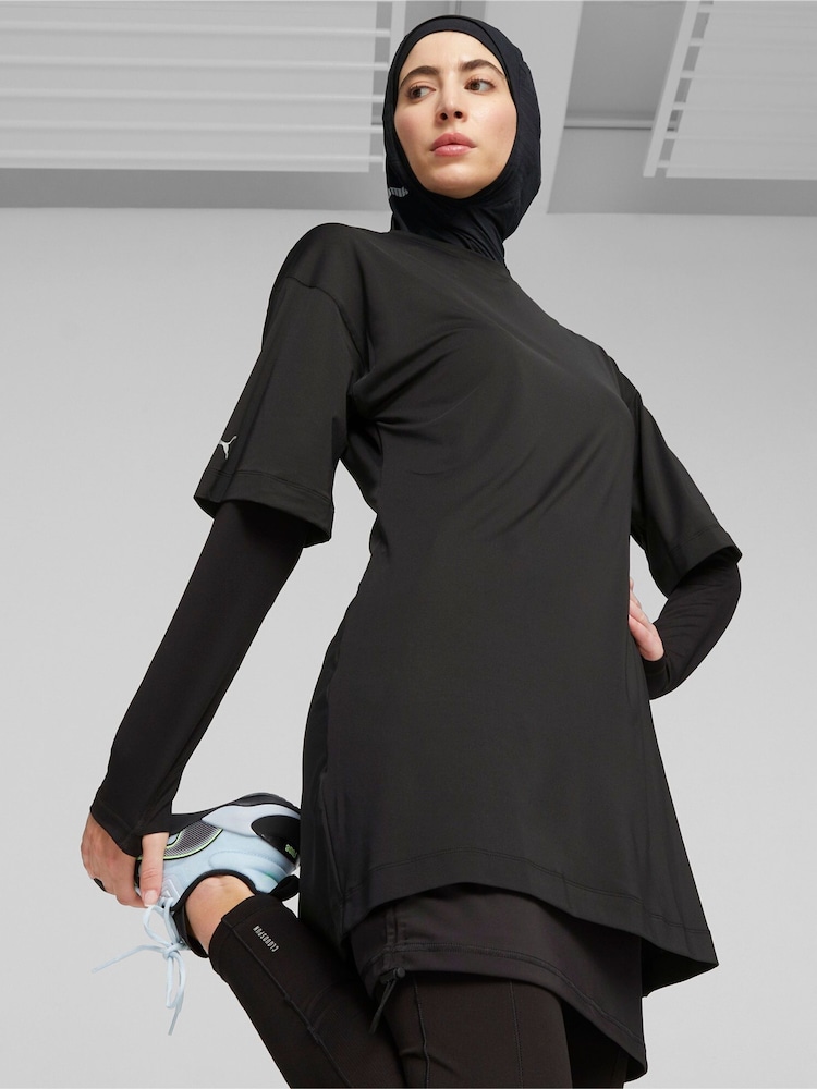Puma Black Oversized Womens Modest Training T-Shirt - Image 1 of 7