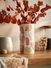 Orange Pumpkin Print Ceramic Cylinder Vase - Image 1 of 4