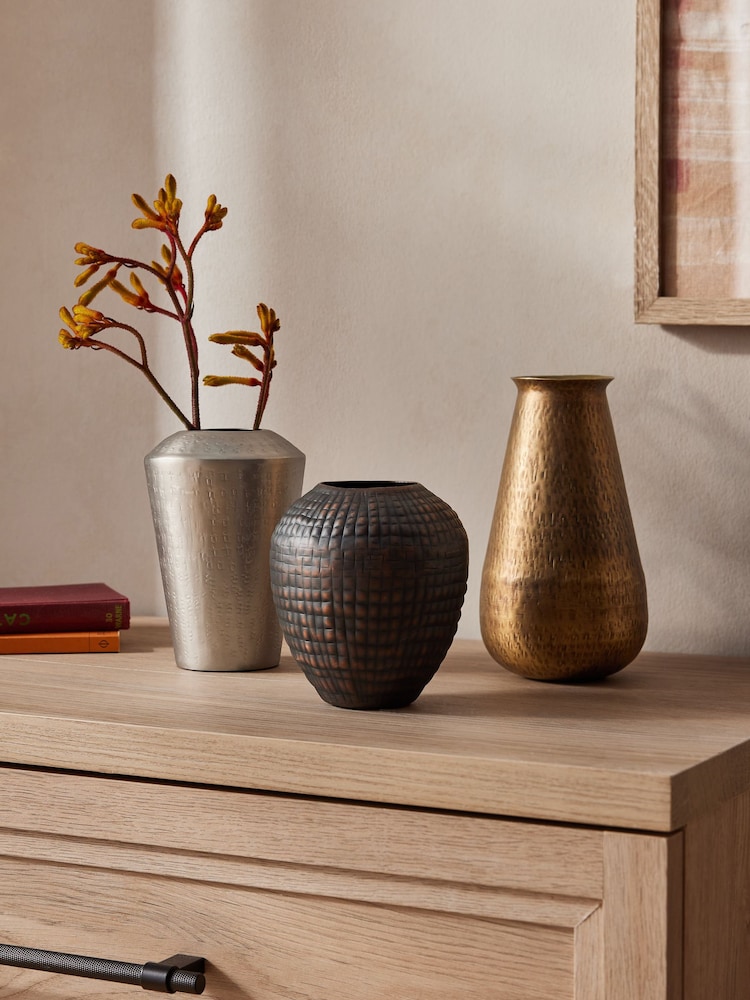 Set of 3 Bronze Textured Metal Vases - Image 1 of 3