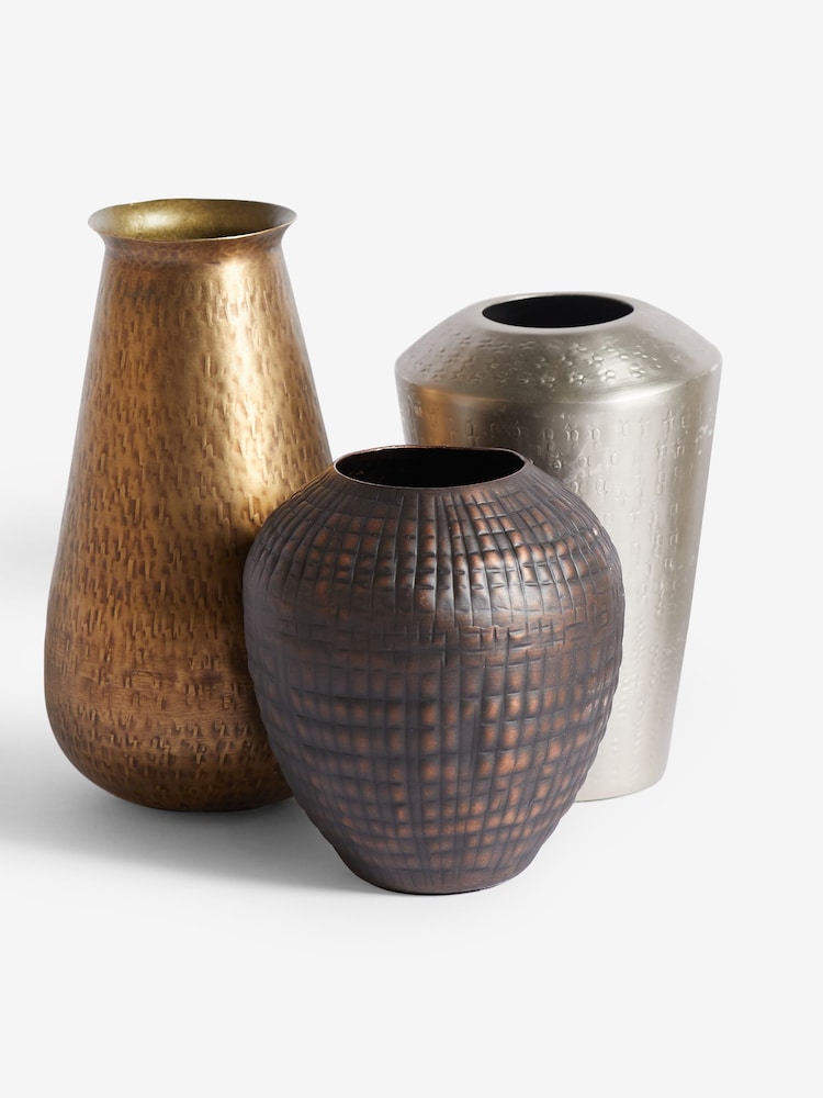 Set of 3 Bronze Textured Metal Vases - Image 3 of 3