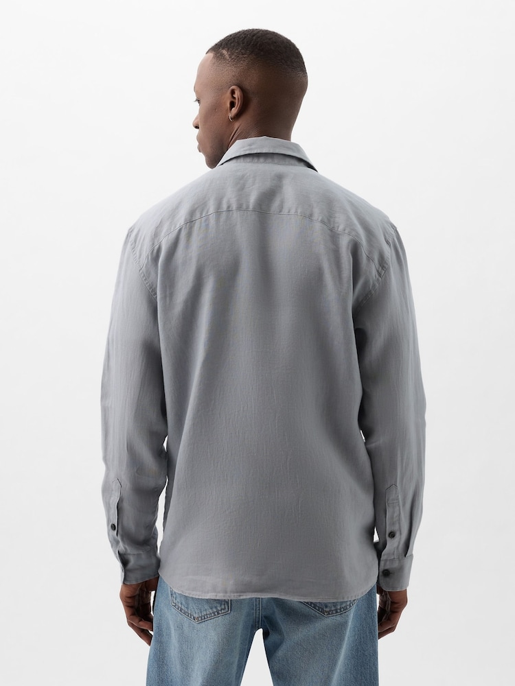 Gap Grey Linen Blend Long Sleeve Shirt - Image 2 of 4 Gap Grey Linen Blend Long Sleeve Shirt - Image 2 of 4