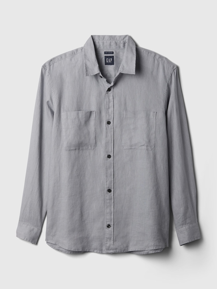 Gap Grey Linen Blend Long Sleeve Shirt - Image 4 of 4
