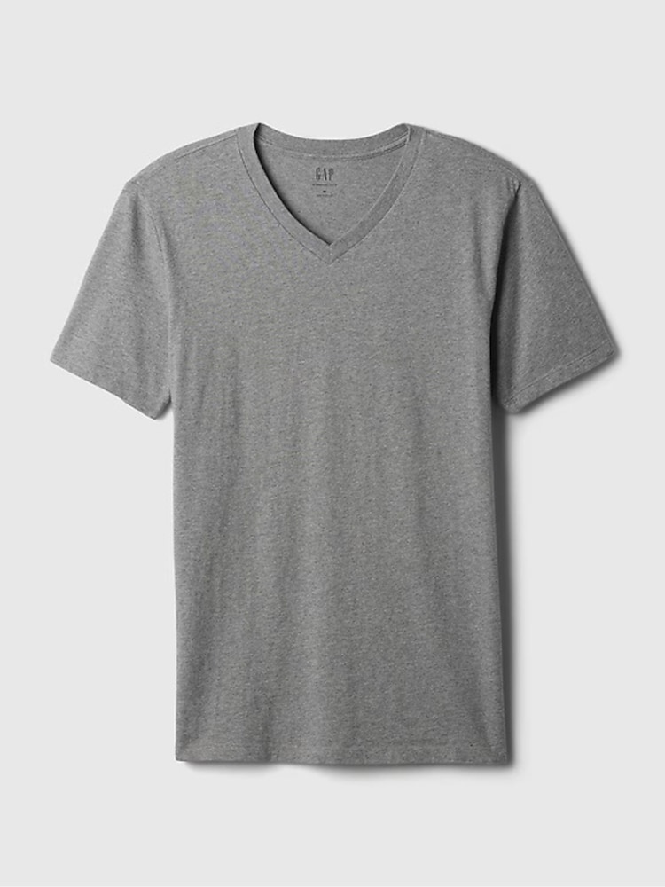 Grau - V-Ausschnitt - Gap, klassisches T-Shirt aus 100 % Baumwolle mit kurzen Ärmeln - Bild 5 von 5 Grau - V-Ausschnitt - Gap, klassisches T-Shirt aus 100 % Baumwolle mit kurzen Ärmeln - Bild 5 von 5