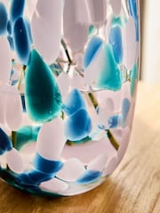 Teal Blue Confetti Glass Vase - Image 2 of 5
